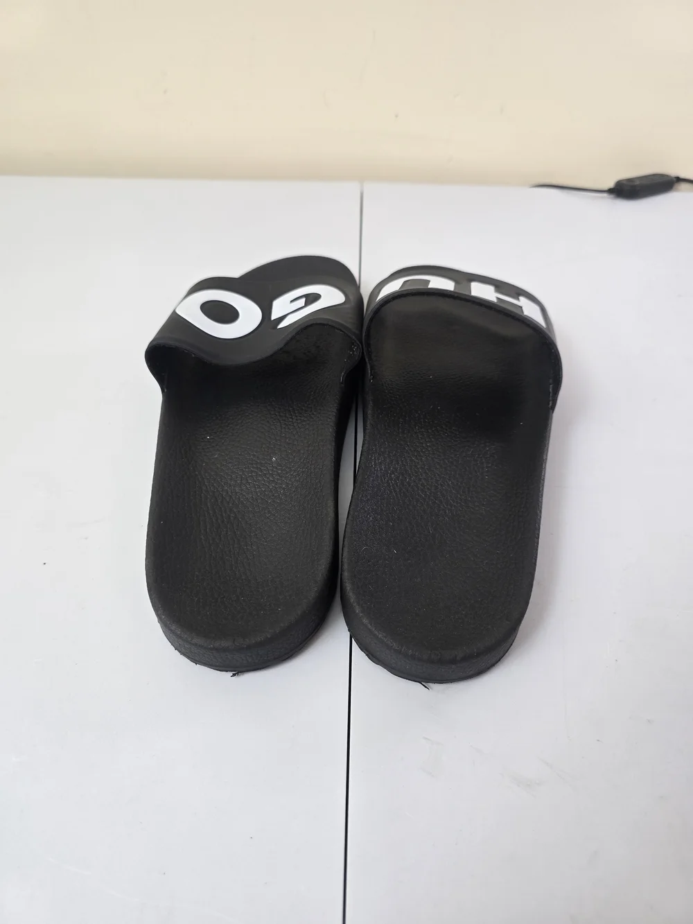 HUGO Black Slide Sandals with White Logo